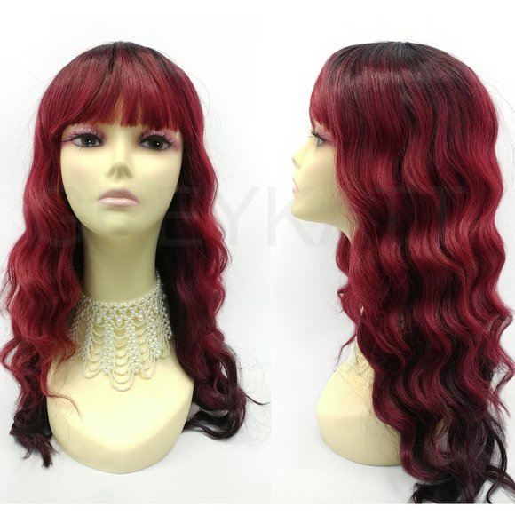 Red heat resistant wavy wig